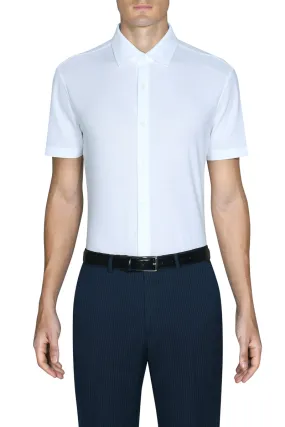 Temperature Regulating Ventilated Back Panel Knit Short Sleeve Smart Shirt | White WH001Z