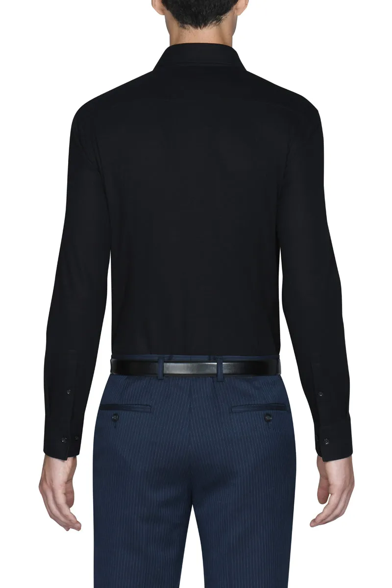 Knit Smart Shirt | Black BKFD01 Durable Stitching