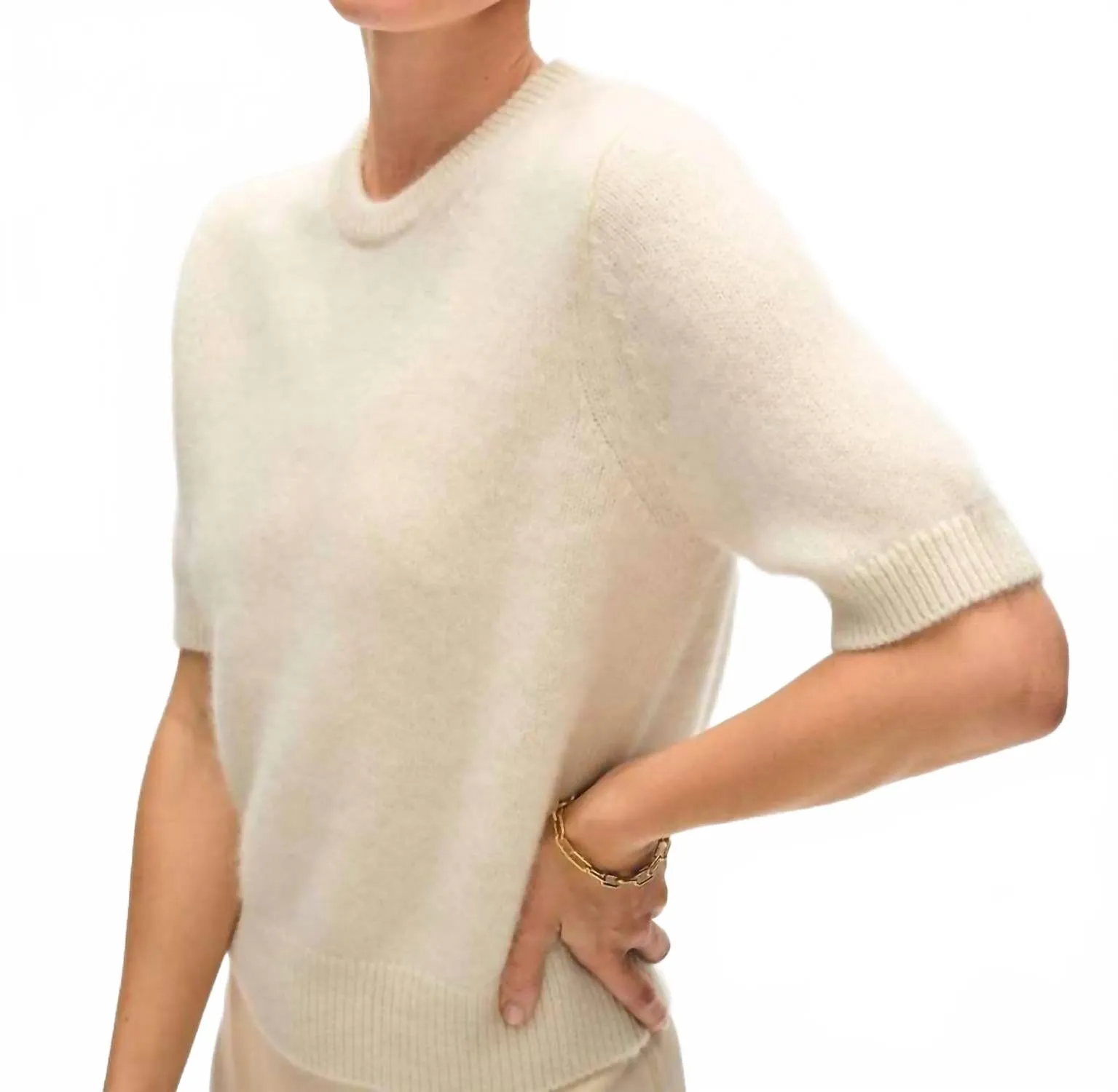 Women's Brushed Cashmere Sweater In Ivory Knitwear Essential