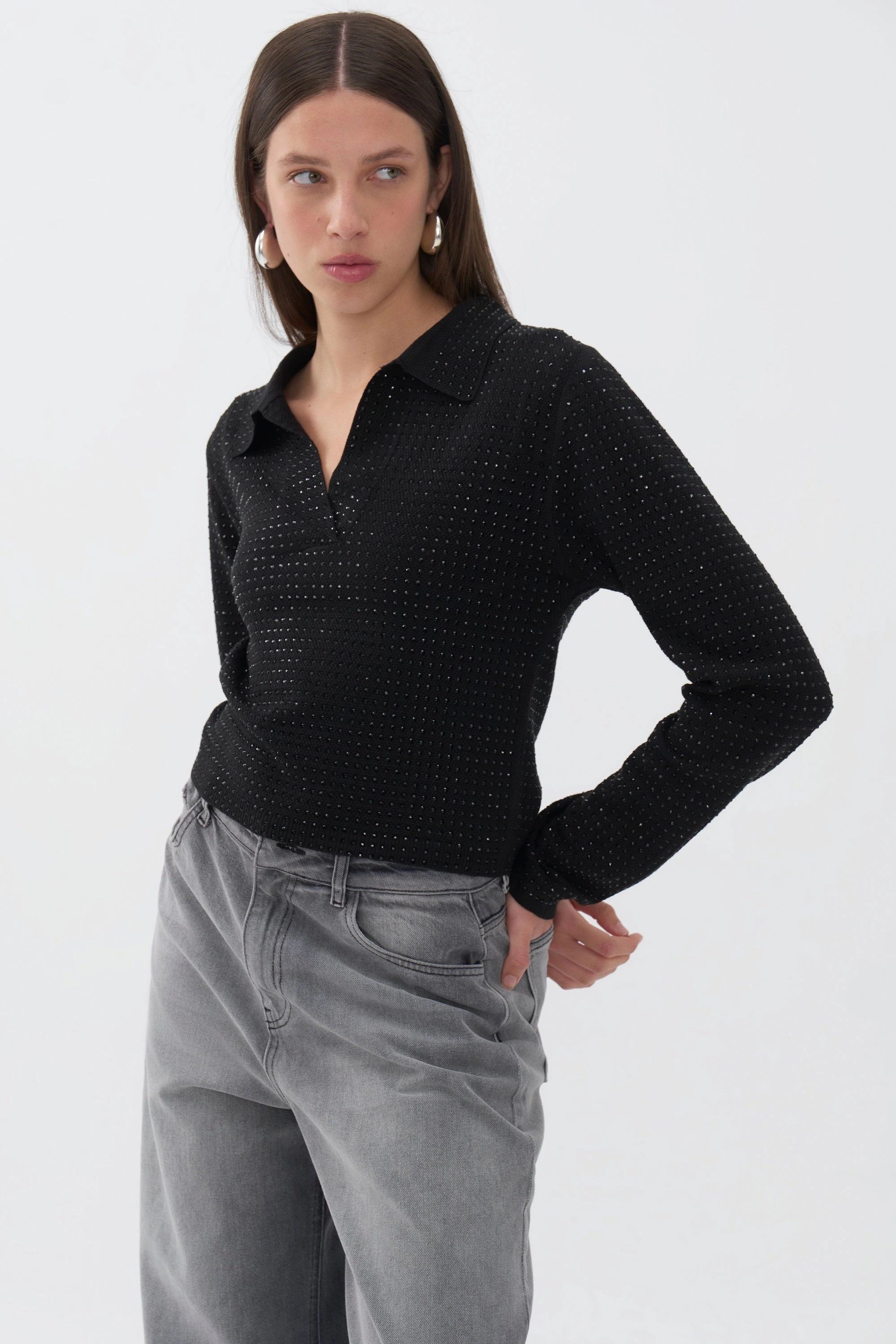 Knit Polo Top Cozy Fashion