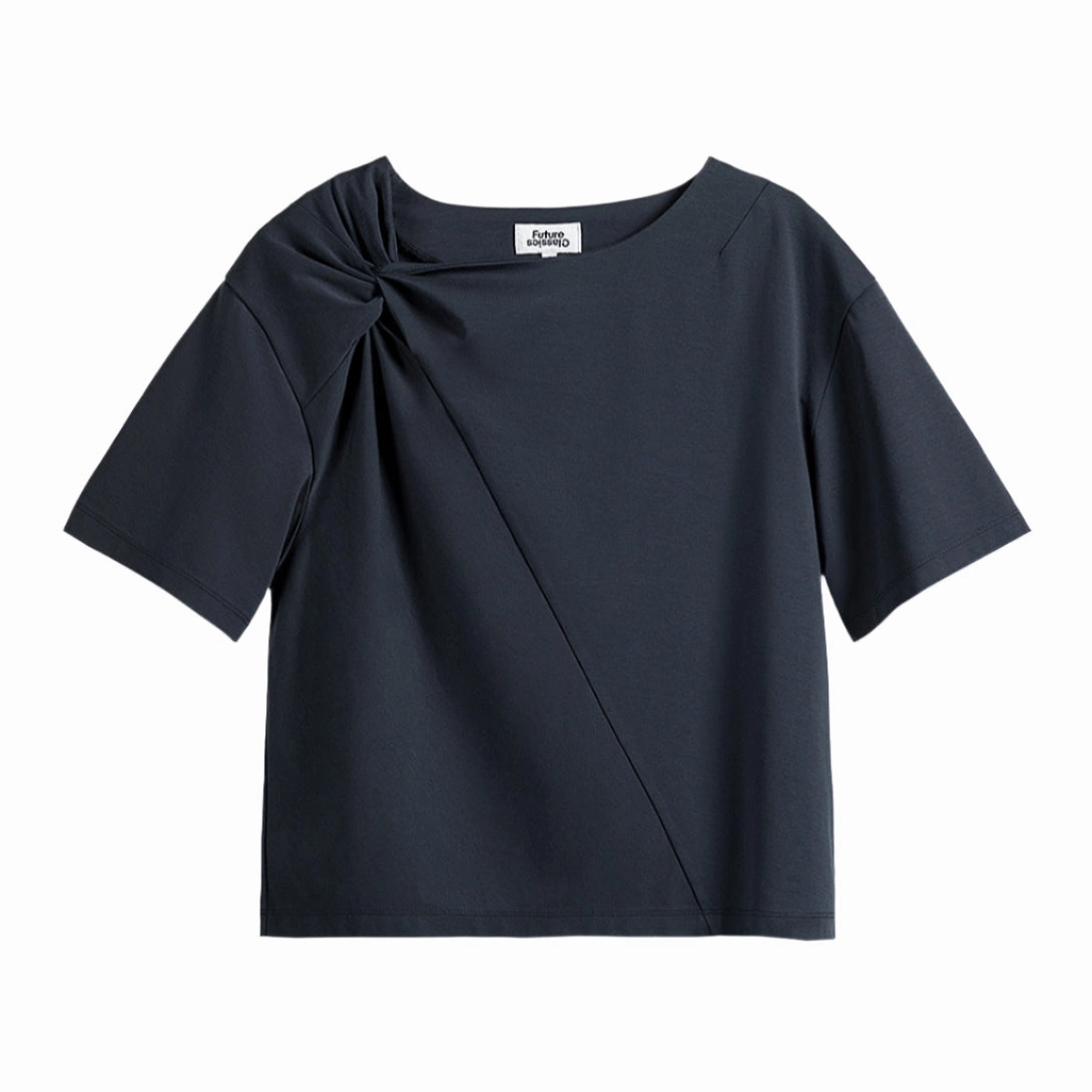loose but not baggy Eco Friendly Production Knotted Shoulder SS Tee