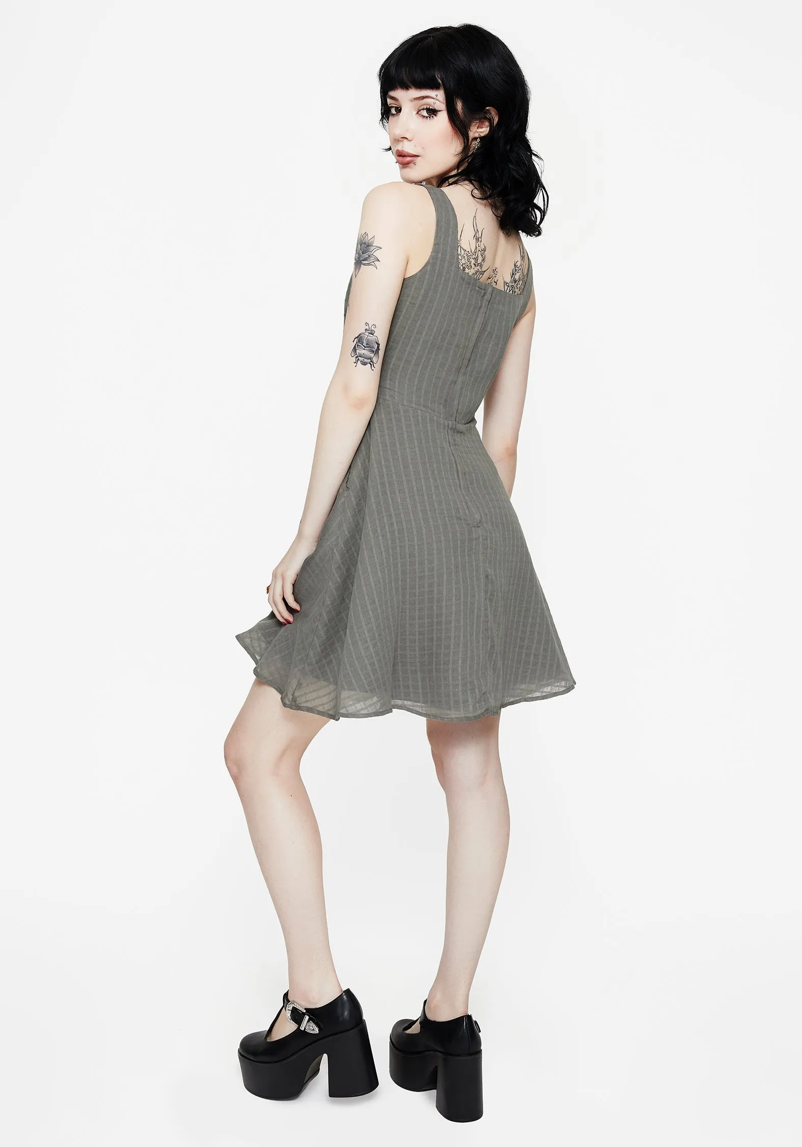 Body Fit Koax Cotton Embroidered Pinafore Mini Dress