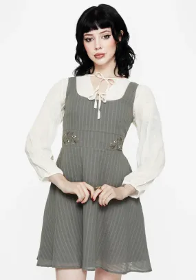 Drawstring-Waist Wide Hemline Koax Cotton Embroidered Pinafore Mini Dress
