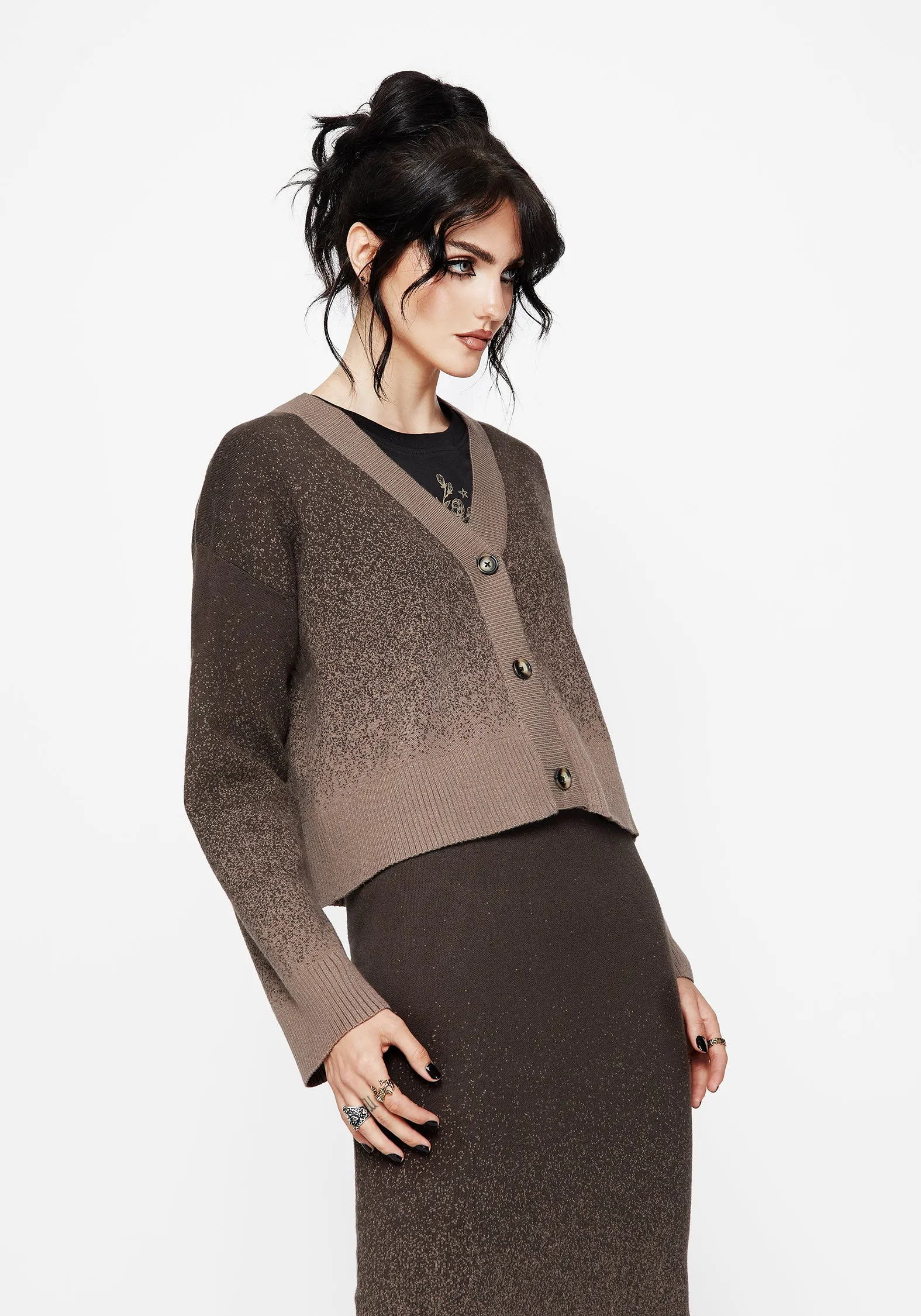 Nightjar Ombre Knit Cardigan - Taupe Reader Earrings