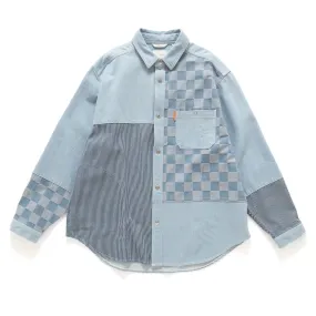 Camouflage Style Modern Fit (ST410) Oversize Denim Patchwork Shirt