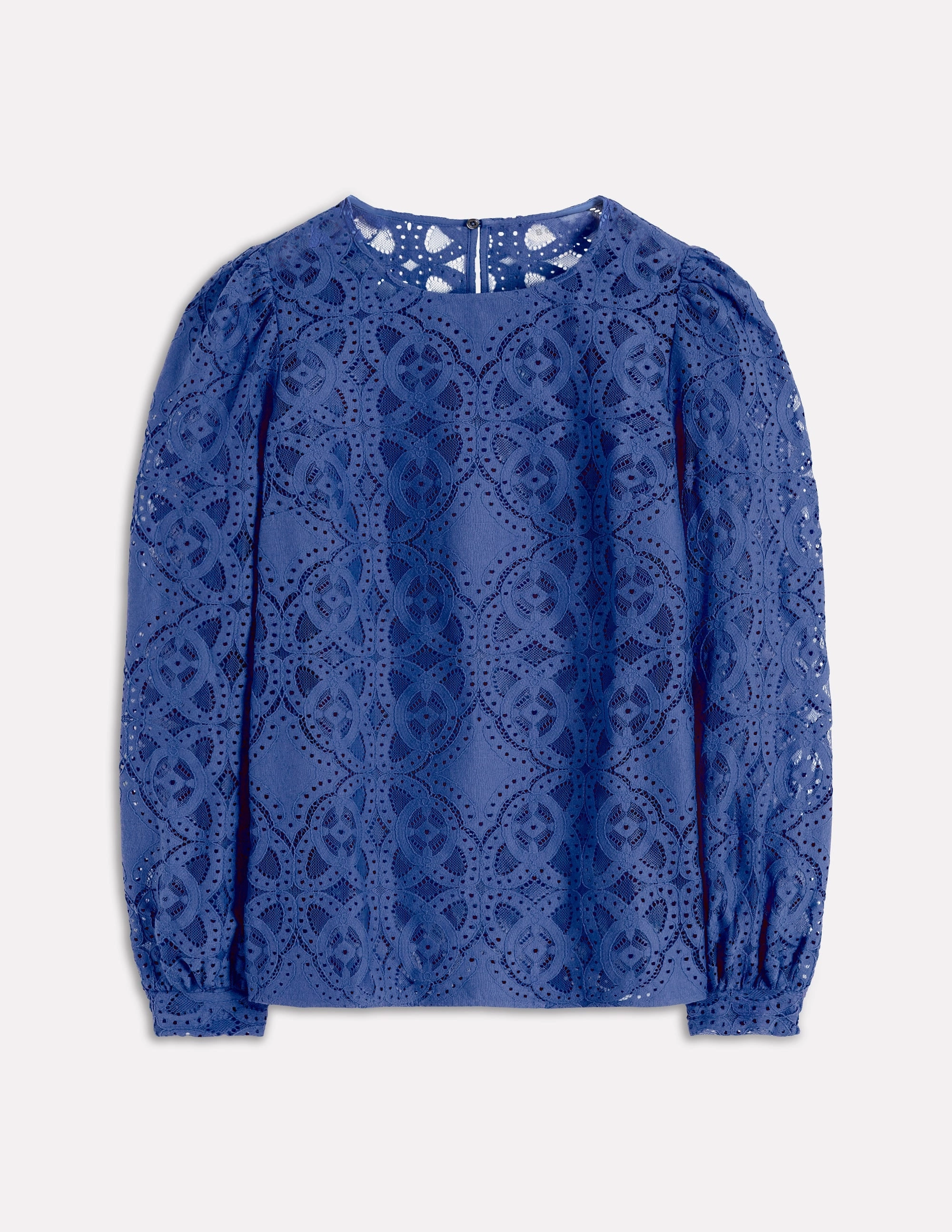 Lace Crew Neck Top-Denim Blue Compression Technology BlendMaterials