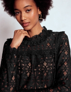 Lace Trim Detail Top-Black Unmatched Durability AthleisureCompatible