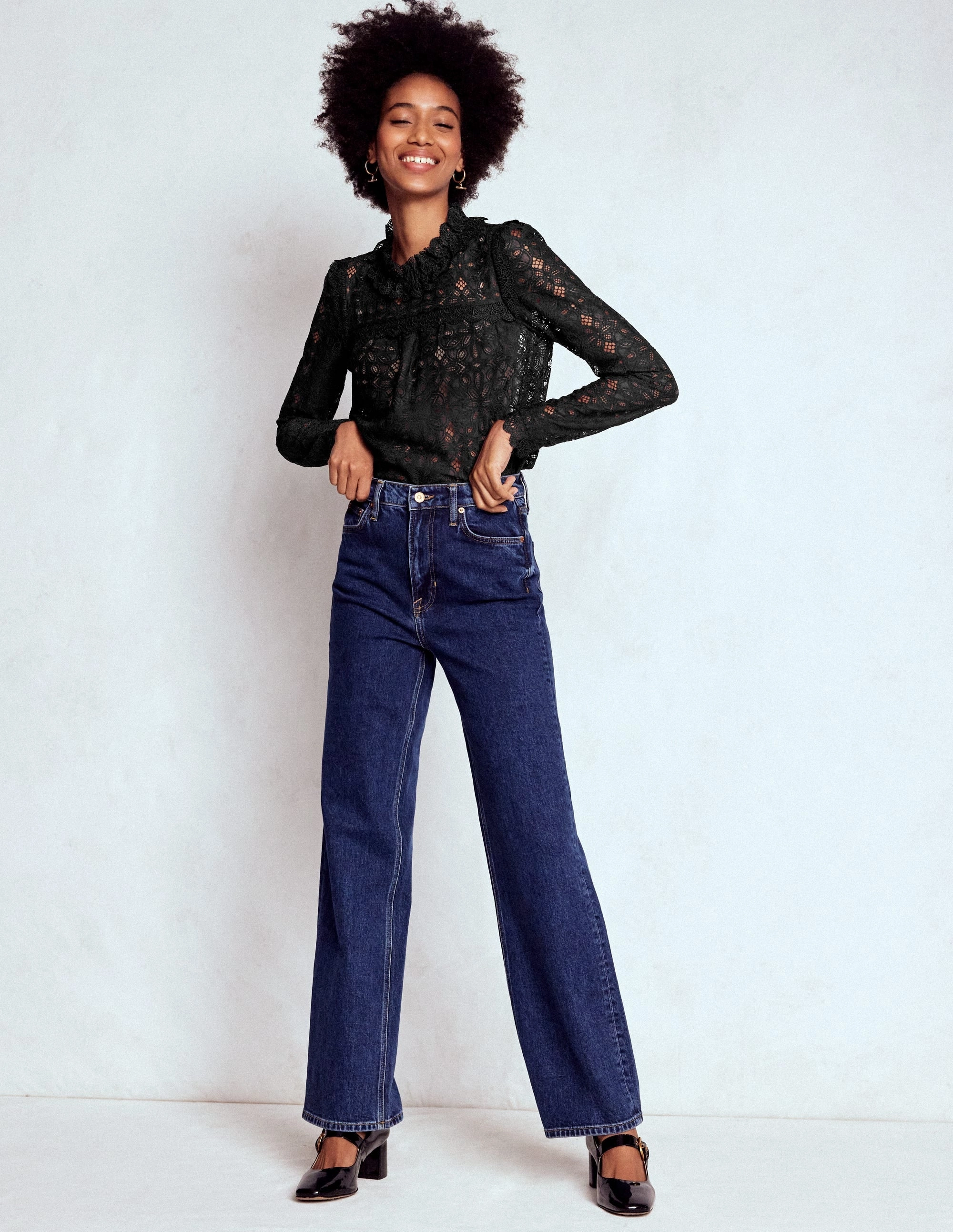 Lace Trim Detail Top-Black Unmatched Durability DroppedShoulder
