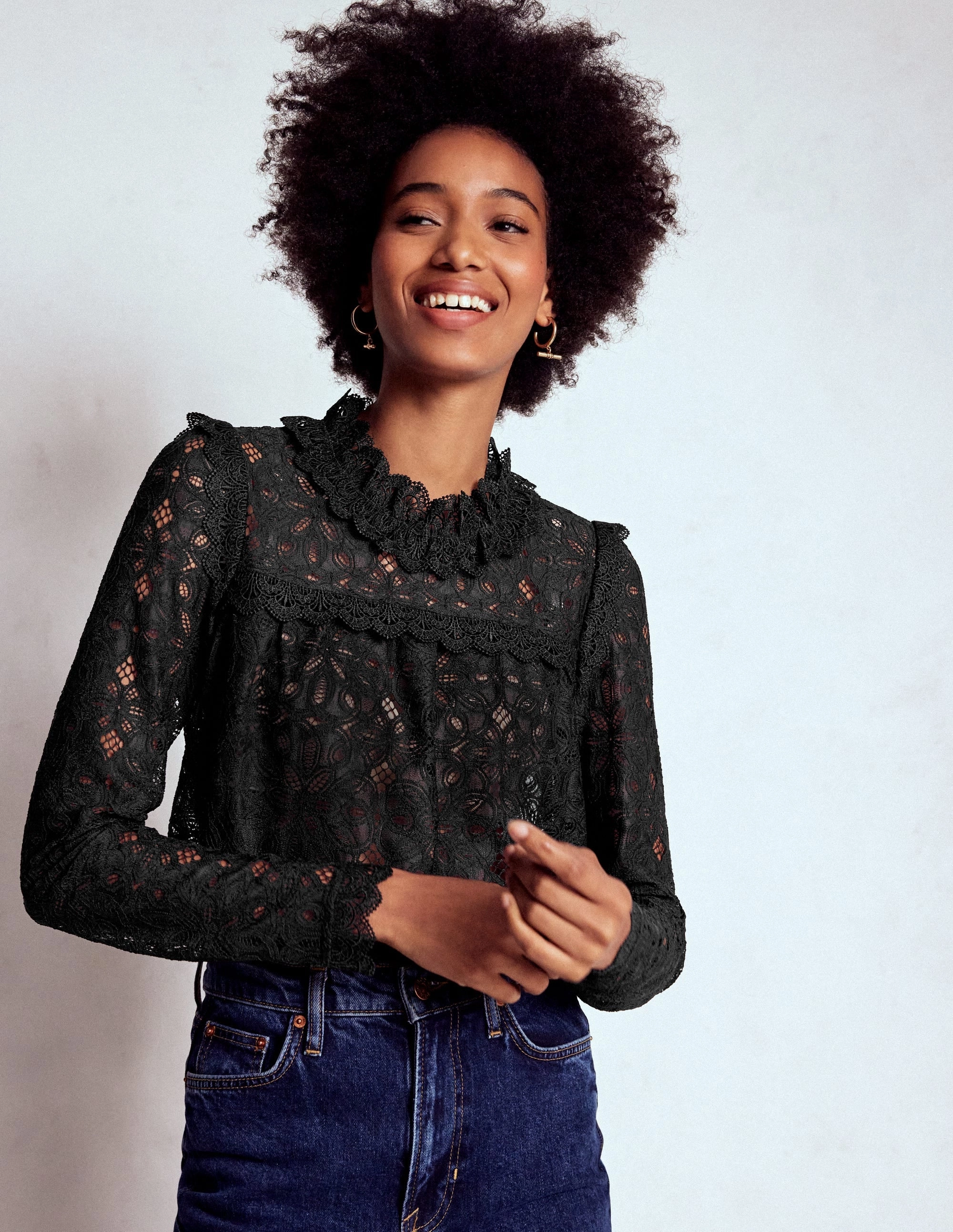 Lace Trim Detail Top-Black Unmatched Durability MeshPanelIntegration