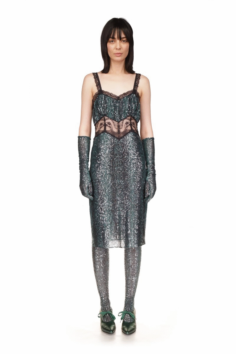 Snakeskin Sequin & Lace Midi Dress Minimal Curve