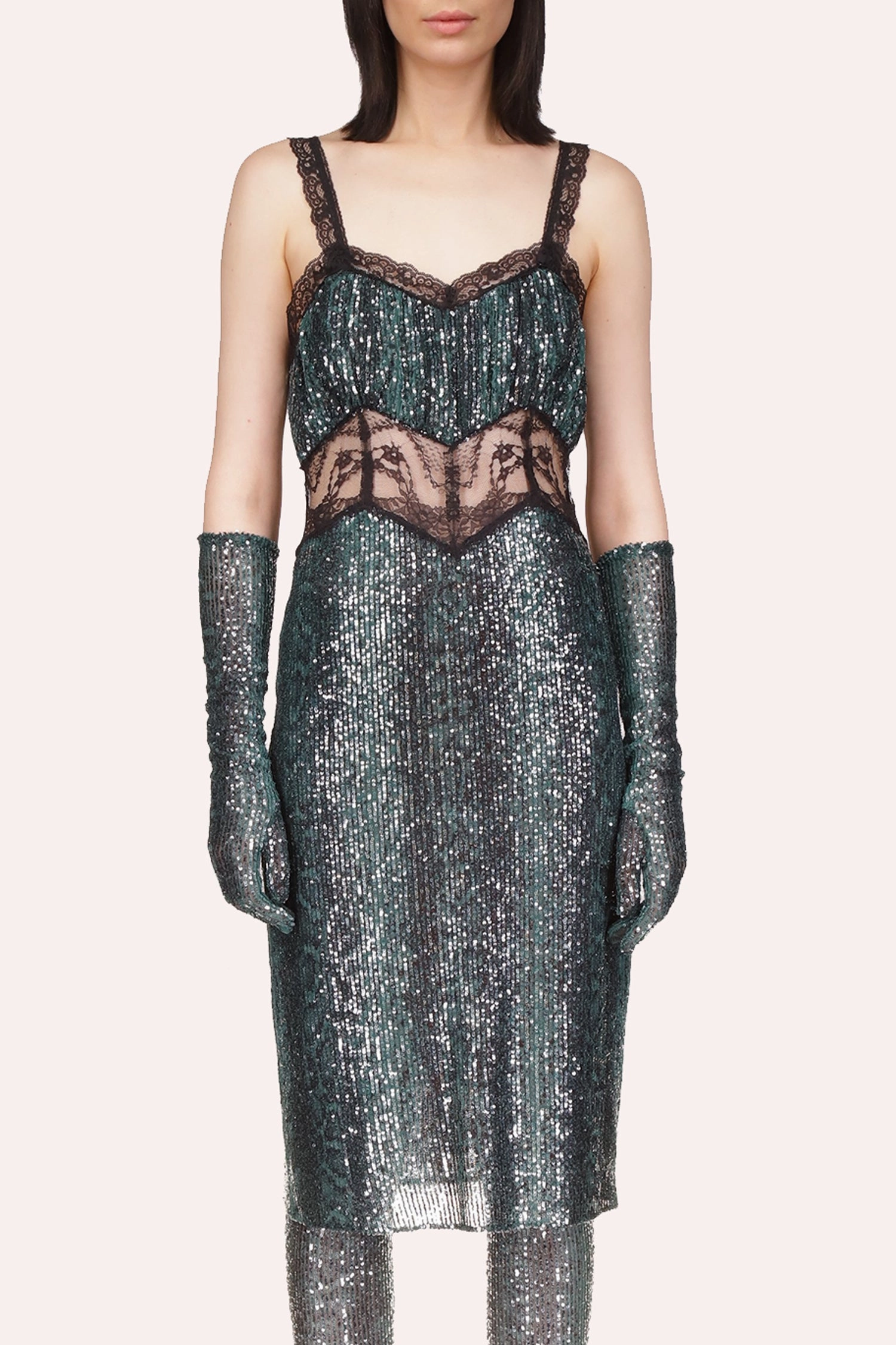 Calm Outfit Snakeskin Sequin & Lace Midi Dress
