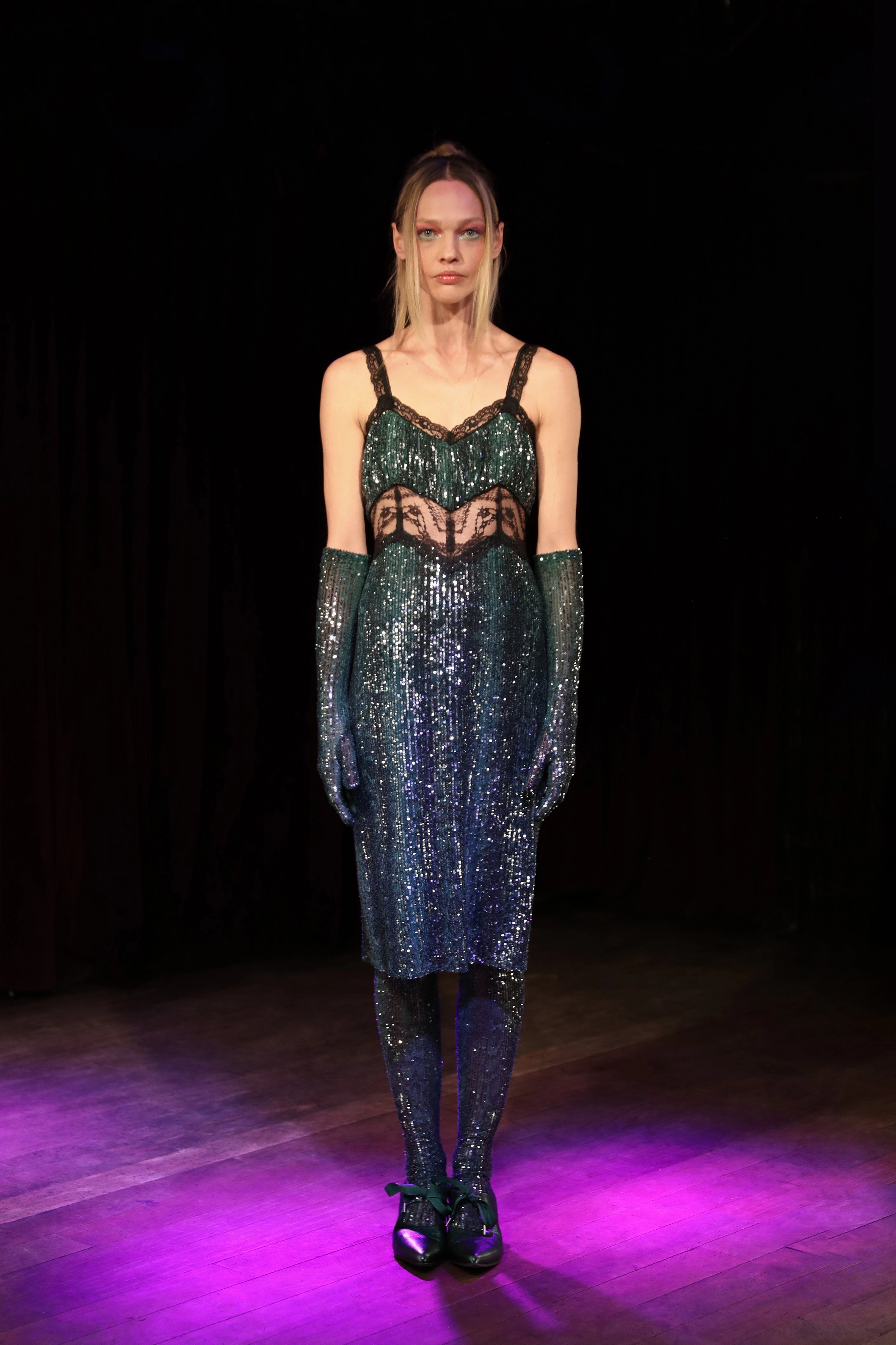 Sleek Flow Snakeskin Sequin & Lace Midi Dress