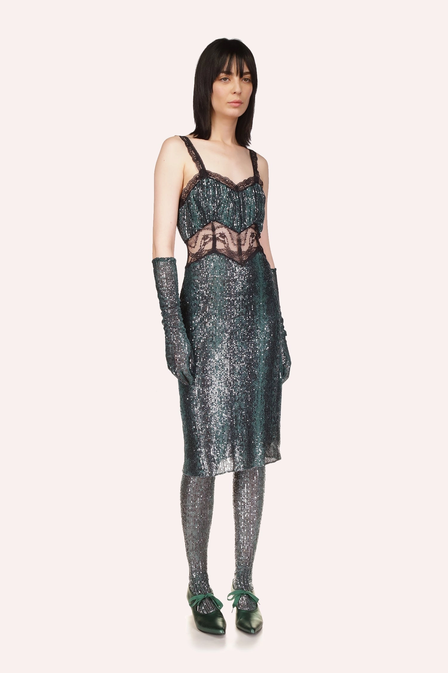 Soft Vibes Snakeskin Sequin & Lace Midi Dress