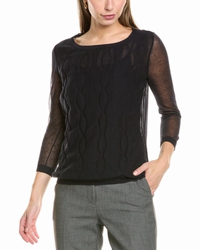 Lafayette 148 New York Double Layer Cable Intarsia Sweater Comfy Look