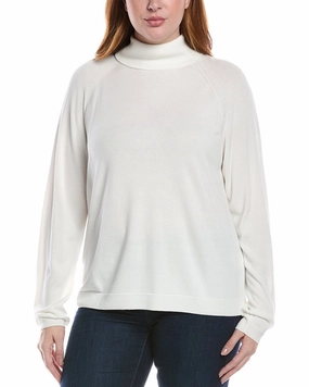 Lafayette 148 New York Plus Raglan Sleeve Turtleneck Sweater Flatlock stitching