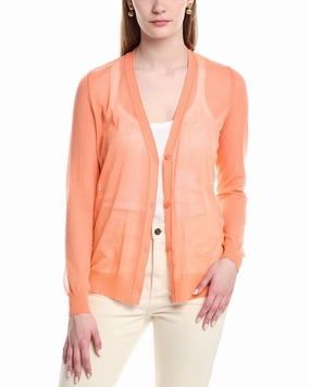 Lafayette 148 New York V-Neck Button Front Wool-Blend Cardigan Abrasion Resistant Seams Timeless Cozy