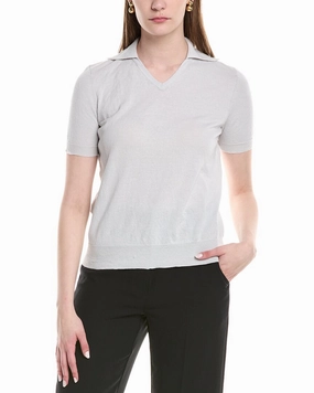 Functional Layer Moisture Wicking Fibers Lafayette 148 New York V-Neck Cashmere & Silk-Blend Polo Sweater