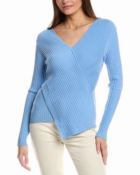 Lafayette 148 New York Wrapped Front V-Neck Silk-Blend Sweater Timeless Knit