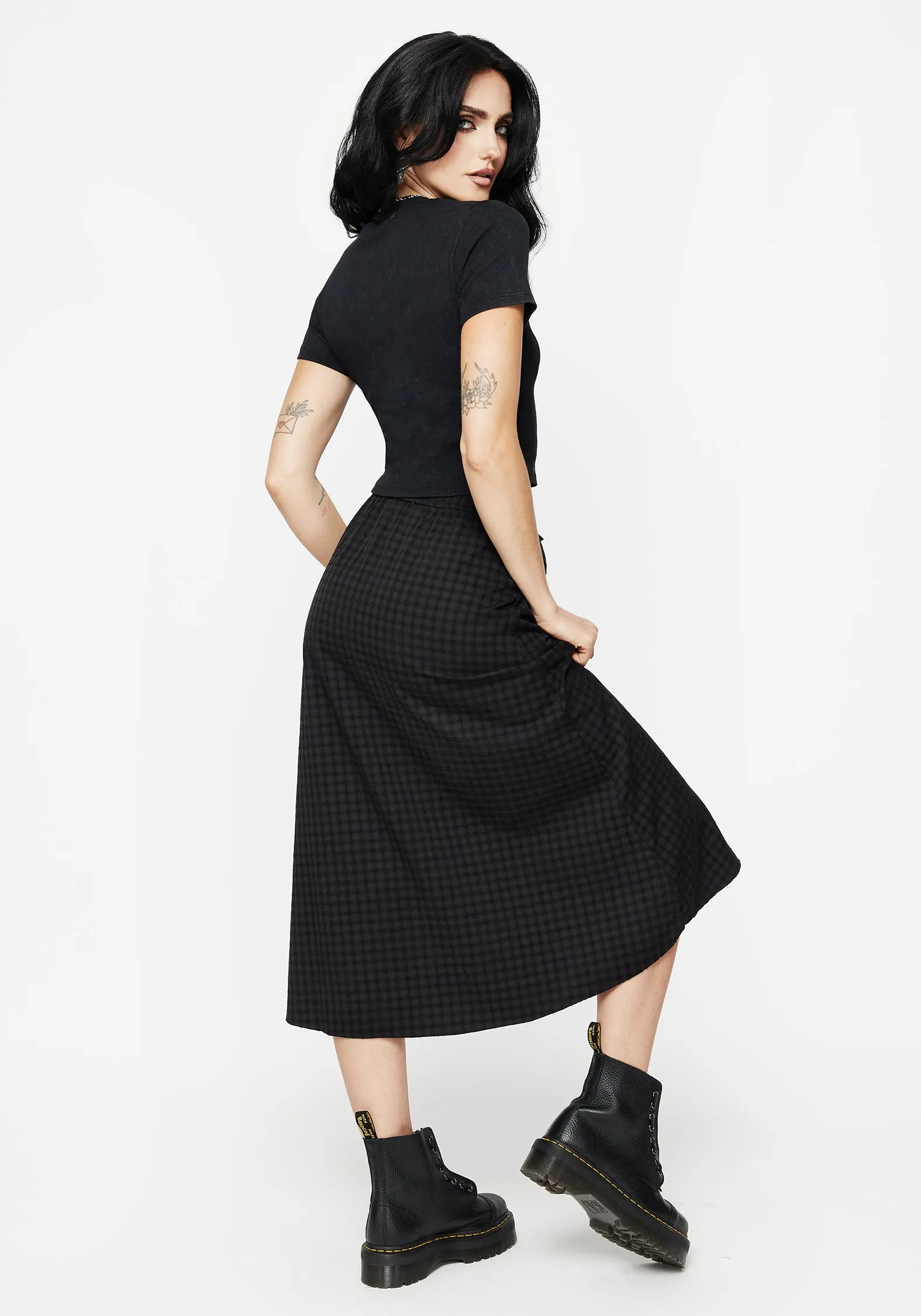 Bamboo Fiber Breezy Outfit Ziggy Check Midi Skirt