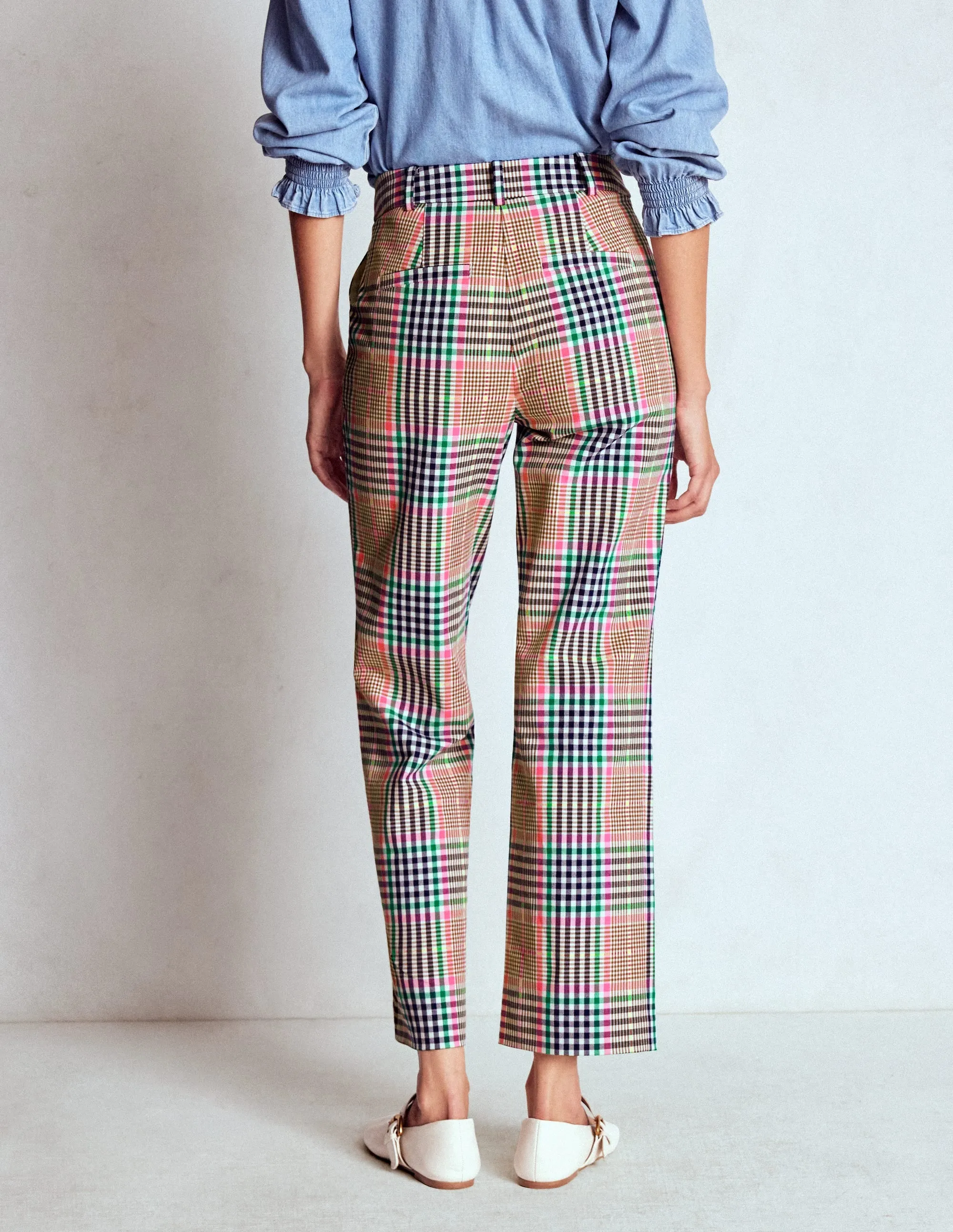 Canonbury Tailored Trousers-Brown,Rose Pink and Navy Check No Pinch Effortless Comfort