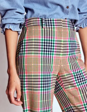 Canonbury Tailored Trousers-Brown,Rose Pink and Navy Check Modern Appeal Sporty Look