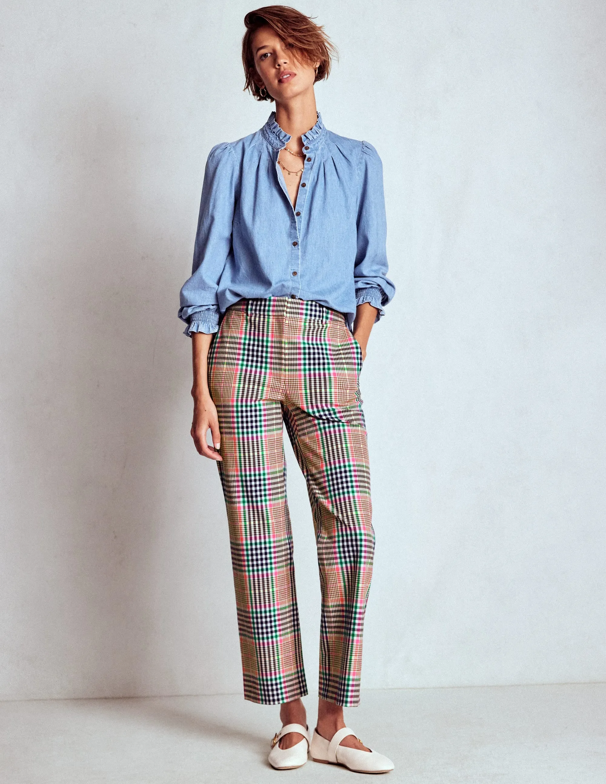 Sporty Fit Design Casual Design Canonbury Tailored Trousers-Brown,Rose Pink and Navy Check