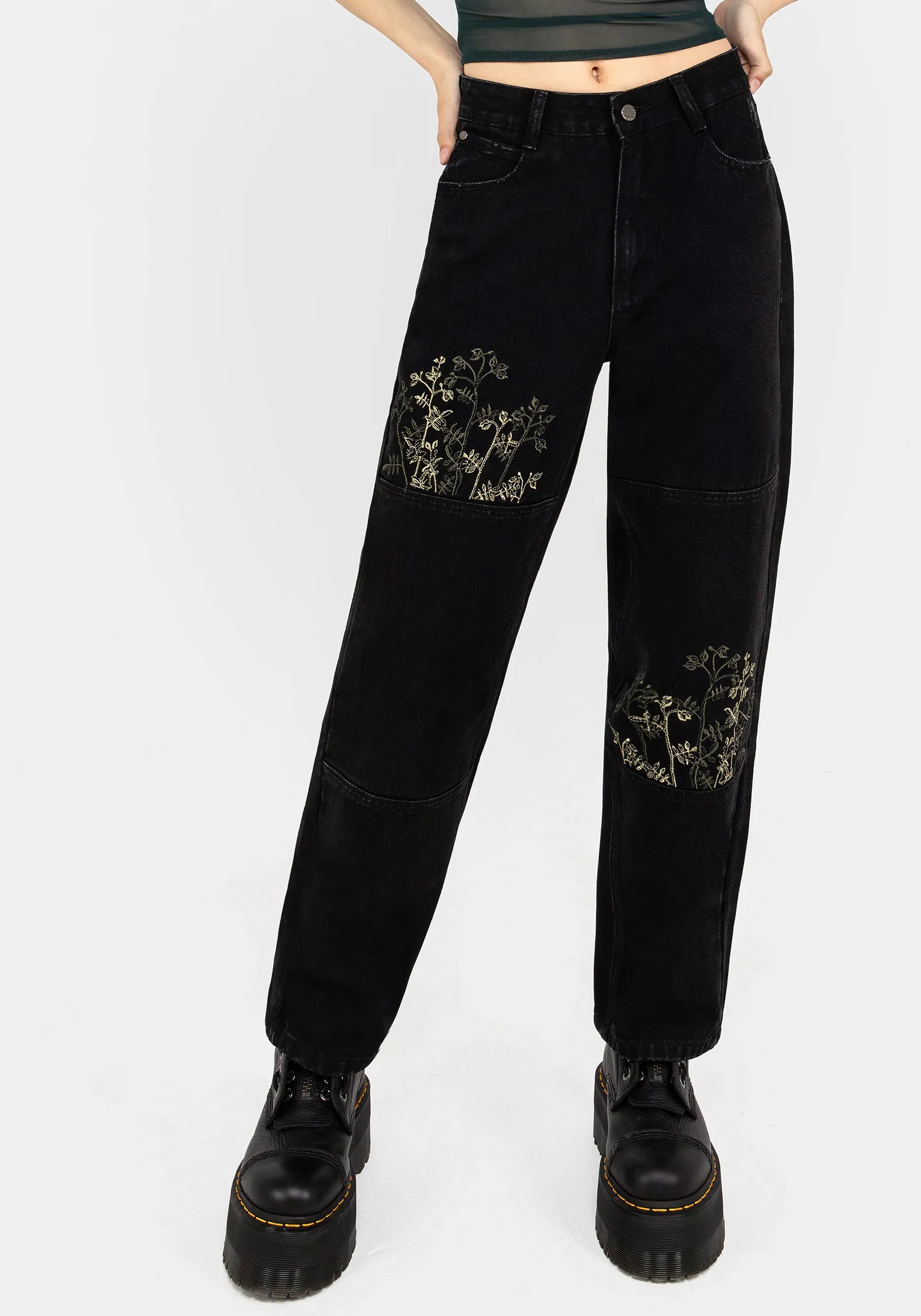 Buckthorn Embroidered Denim Barrel Leg Jeans Everyday Motion Stay Stylish