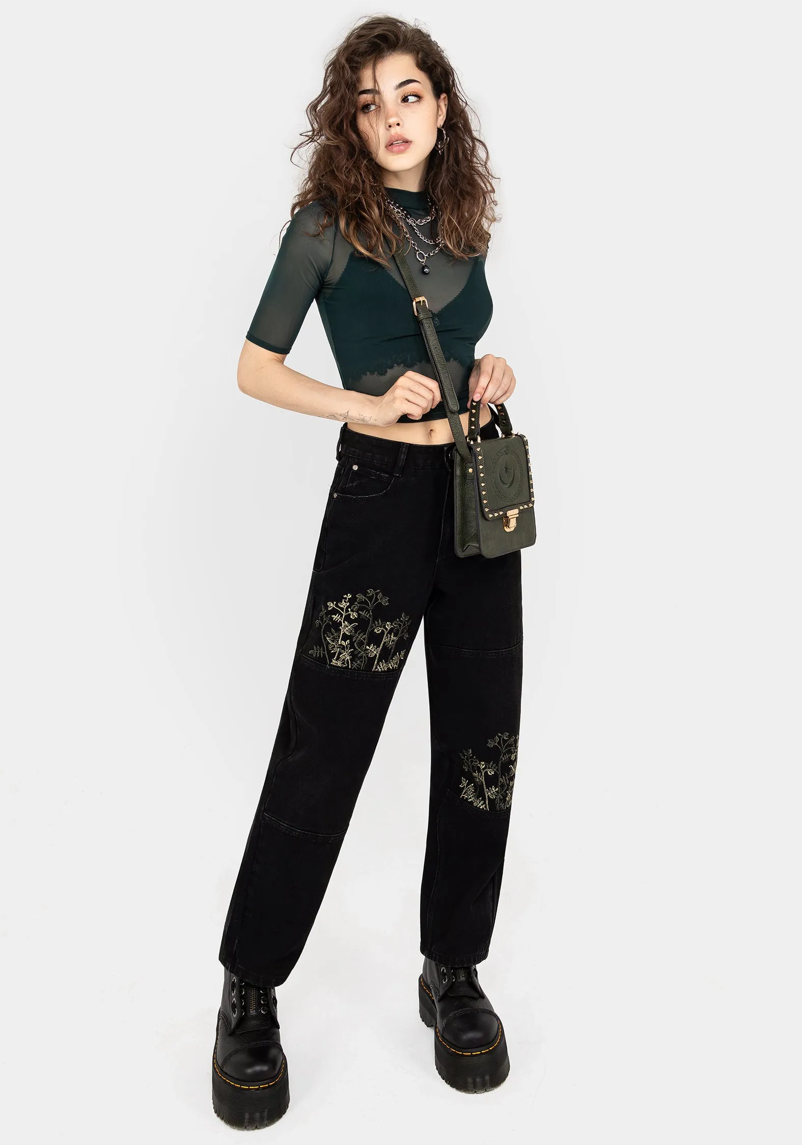 Buckthorn Embroidered Denim Barrel Leg Jeans Sharp Edge