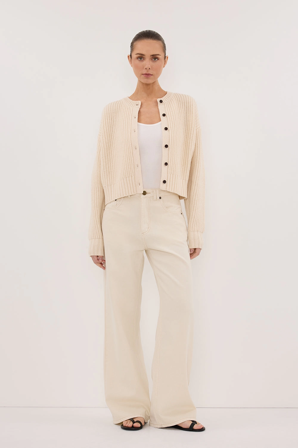 EVALINA SANDSTONE KNIT CARDIGAN Essential Layering