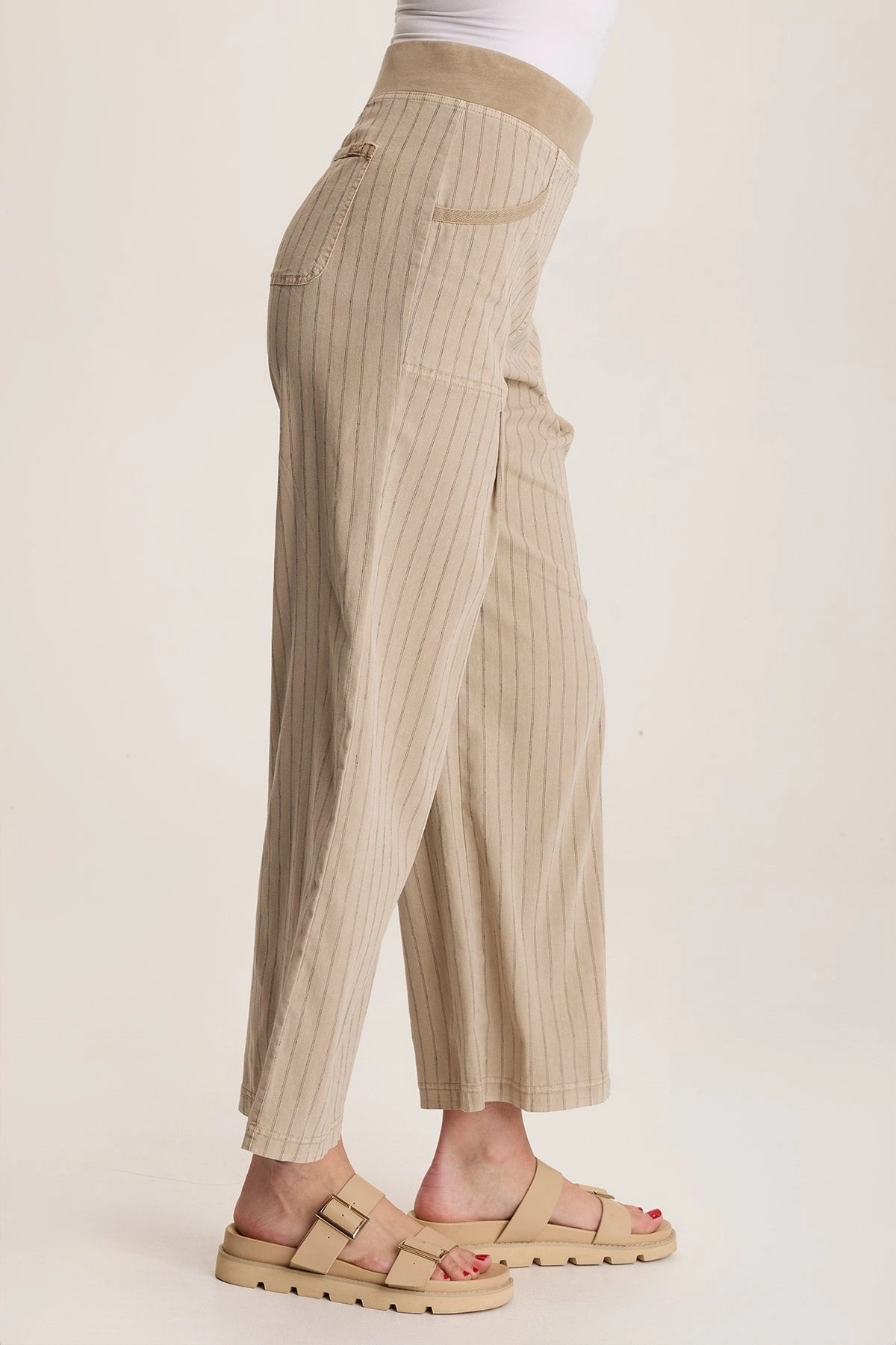 Laughlin Striped Linen Wide Leg Pant Flattering Cut