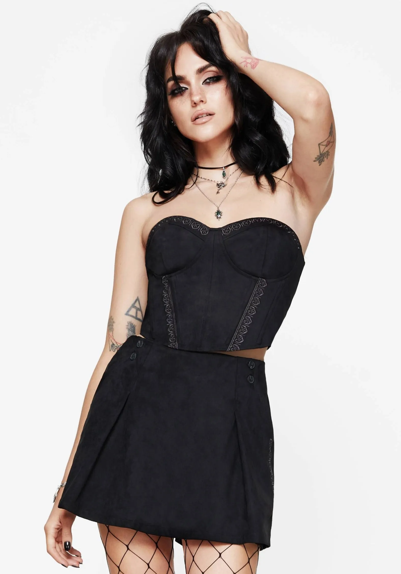 Street Look Media Feature Lauma Embroidered Faux Suede Skort