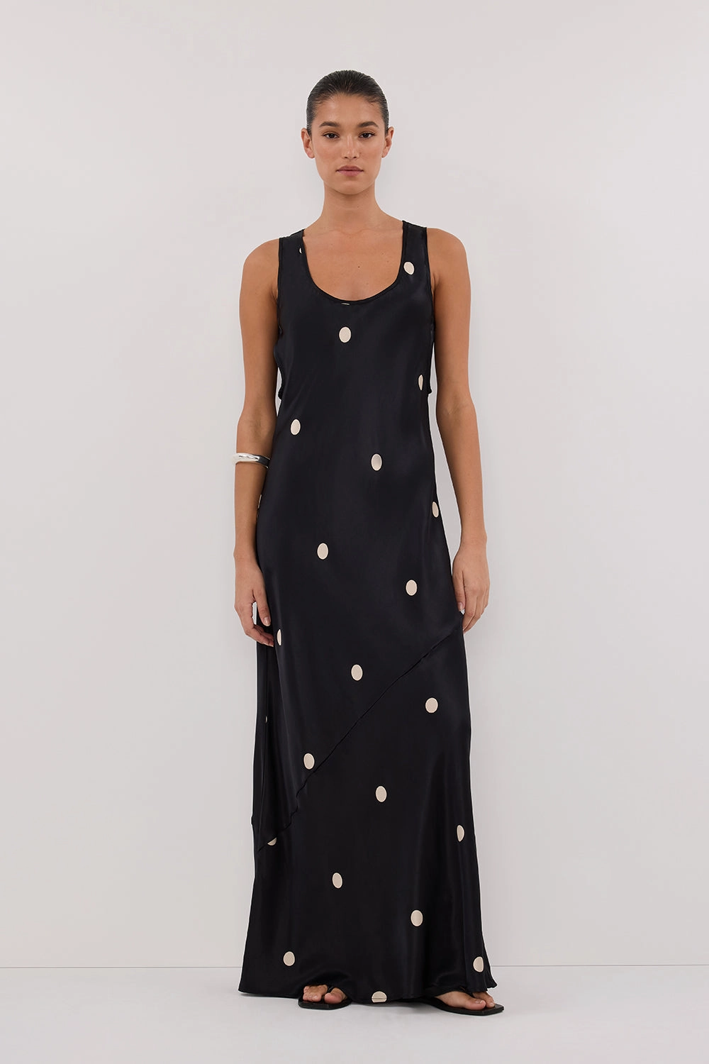 Stain-Guard-Finish LAURA BLACK SPOT SILK MAXI DRESS