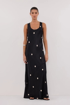 Stain-Guard-Finish LAURA BLACK SPOT SILK MAXI DRESS