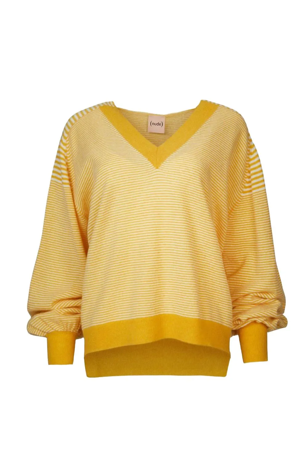 Casual Knit Layer V-Neck Sweater In Yellow/off White