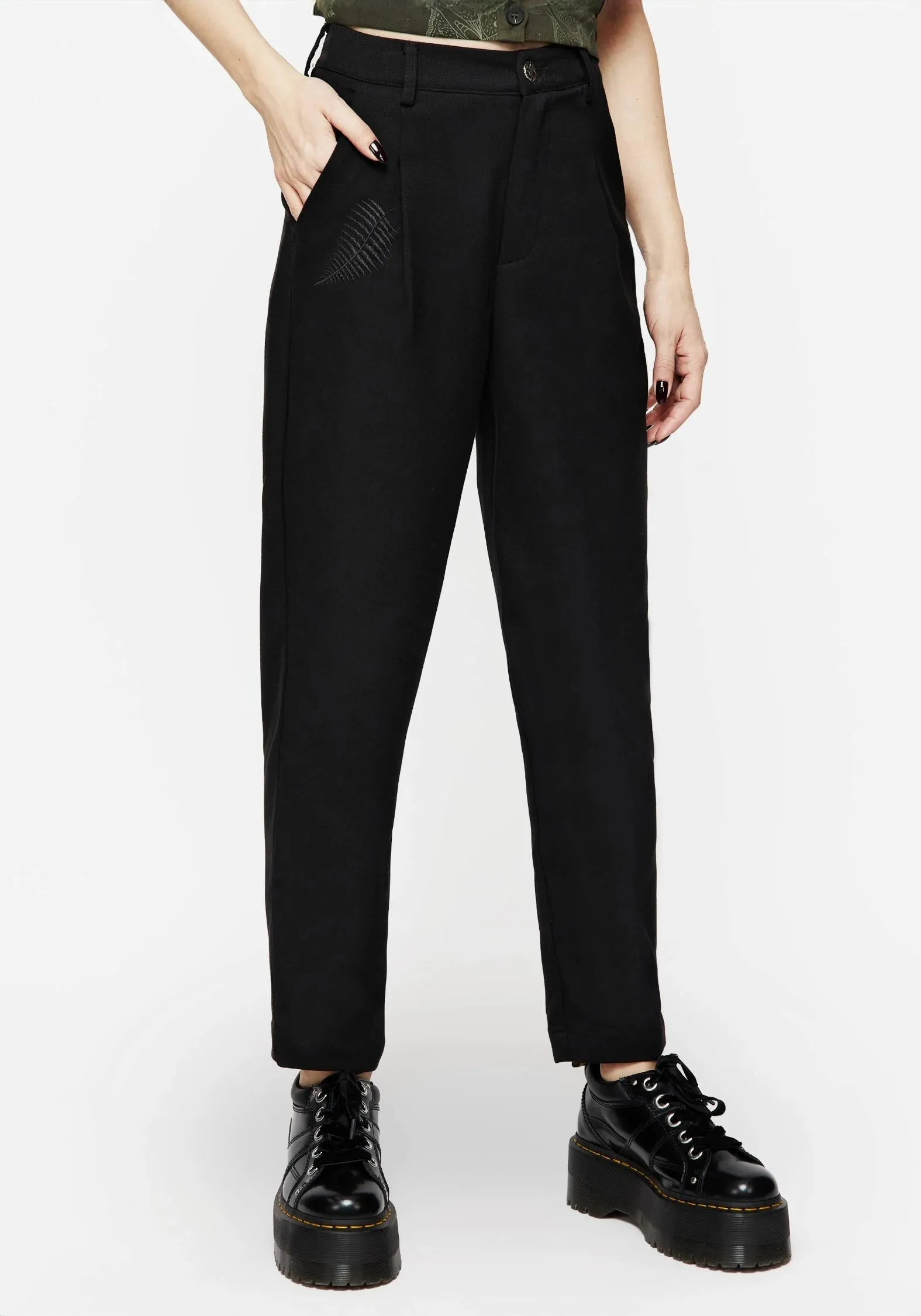 Marsilea Fern Embroidered Tapered Tailored Trousers Cooling Fabric