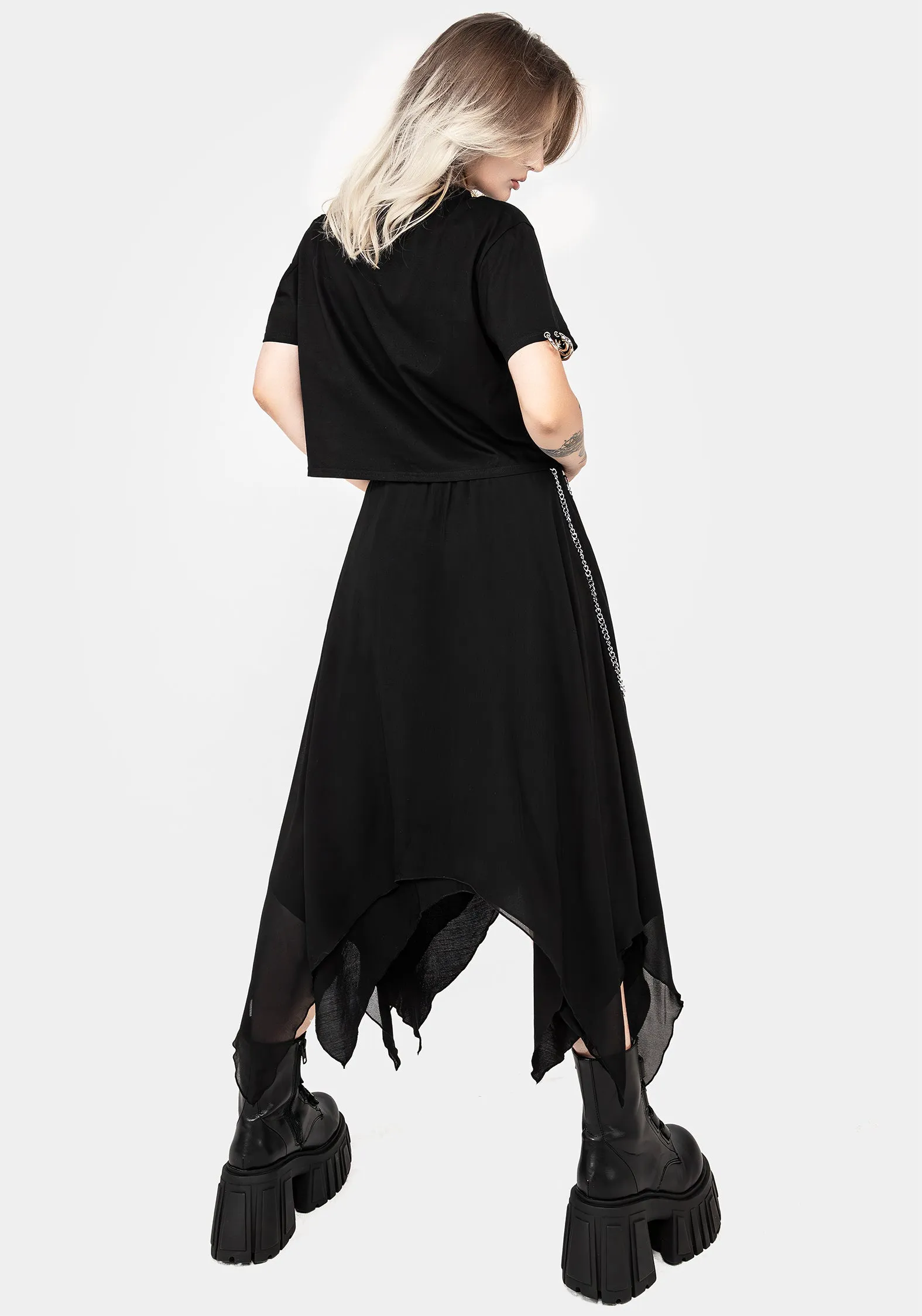 Levitate Chain Detail Midi Skirt Fringe Detail