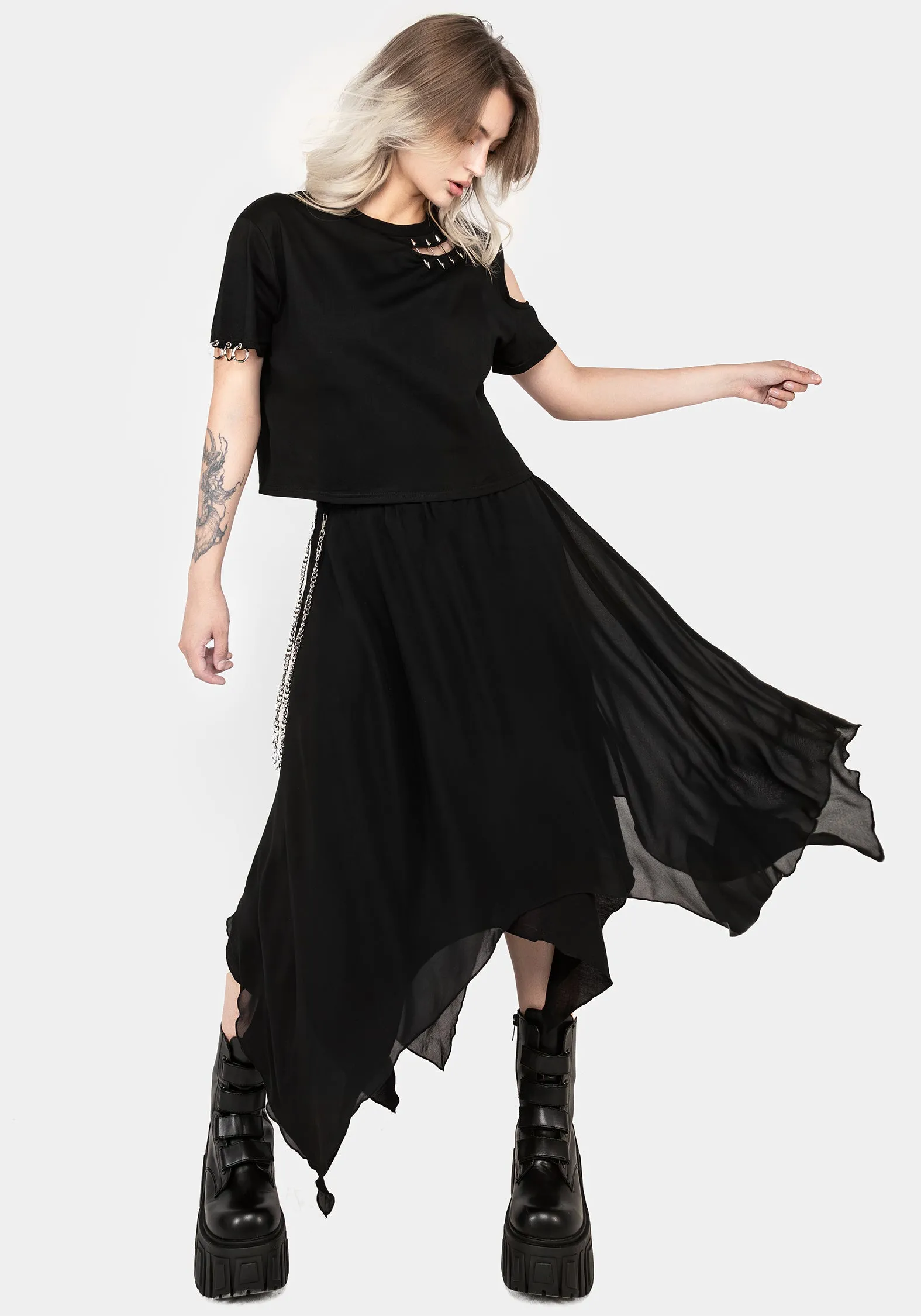 Levitate Chain Detail Midi Skirt Personality Style