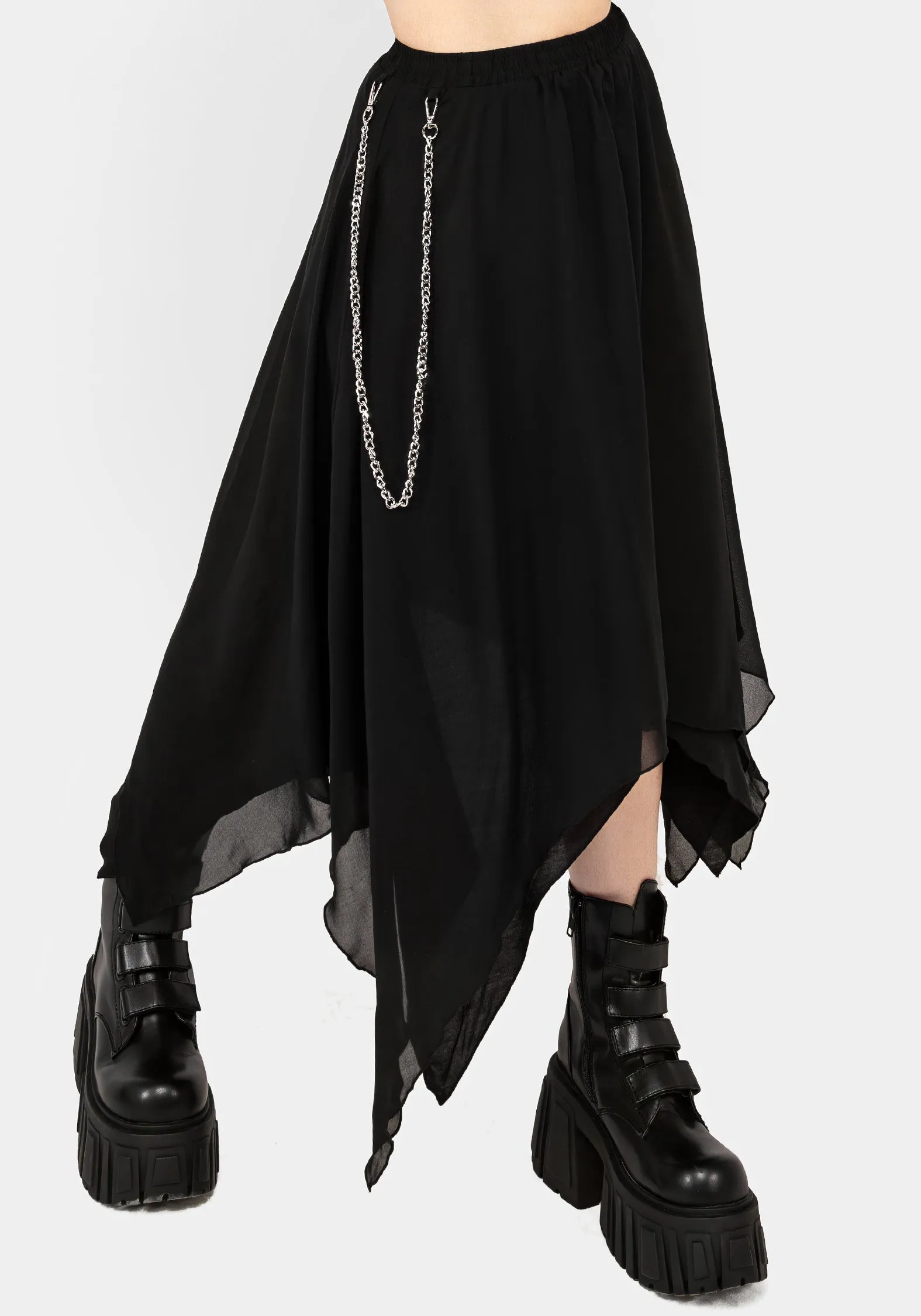 Tassel accents Statement Fashion Levitate Chain Detail Midi Skirt