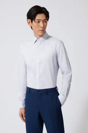 Travel Essential Matte Look Wrinkle-Free Pinpoint Oxford Dress Shirt | Navy Stripes 1143NZ