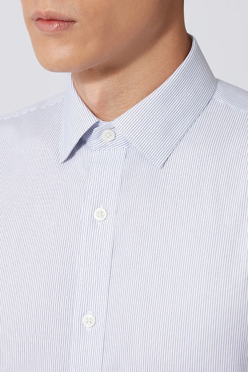 Wrinkle-Free Pinpoint Oxford Dress Shirt | Navy Stripes 1143NZ crew neck Brunch Outfit
