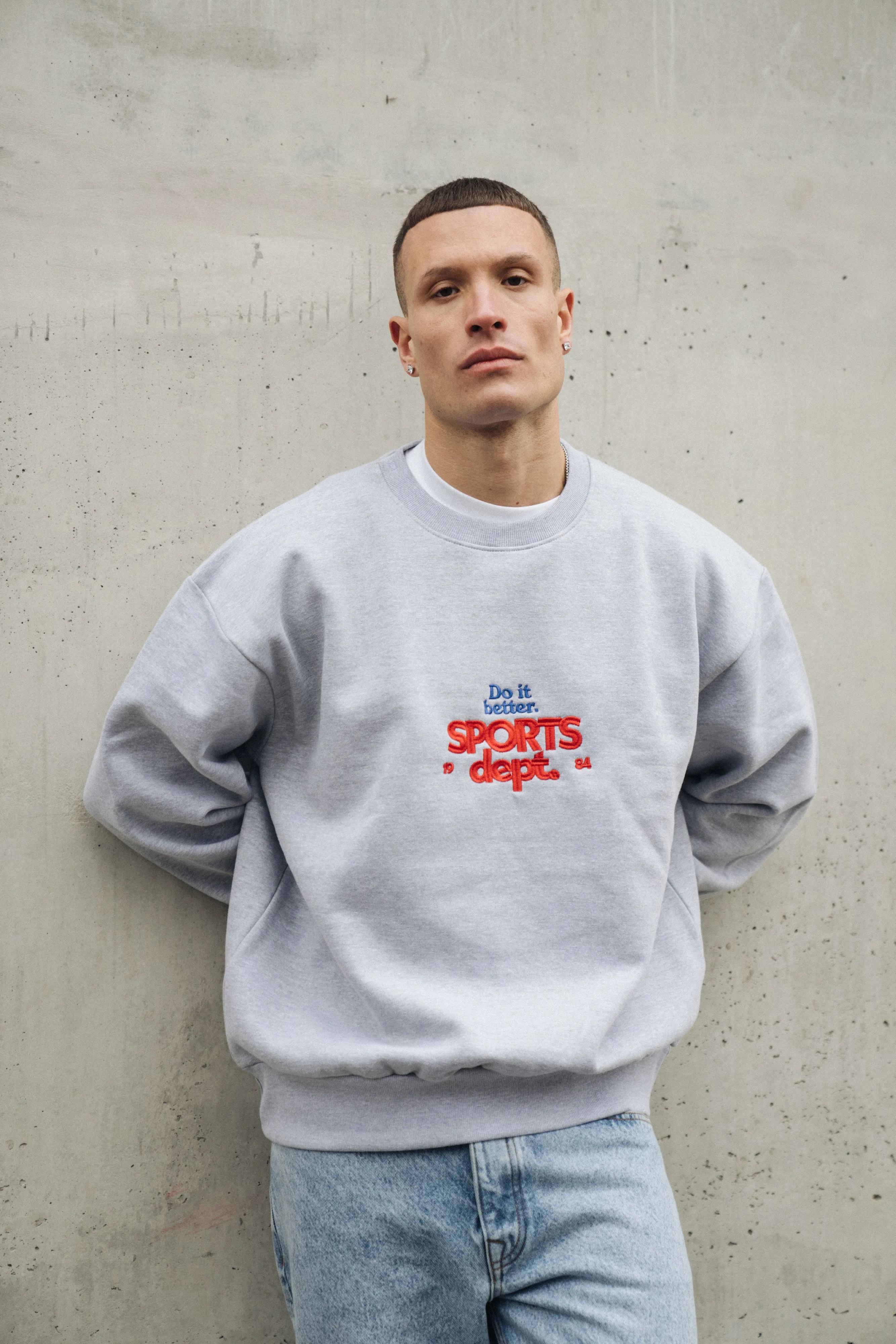 Vice 84 'Sports Dept' Heavyweight Embroidered Sweater - Ash Knit Wearable Trendy Comfort