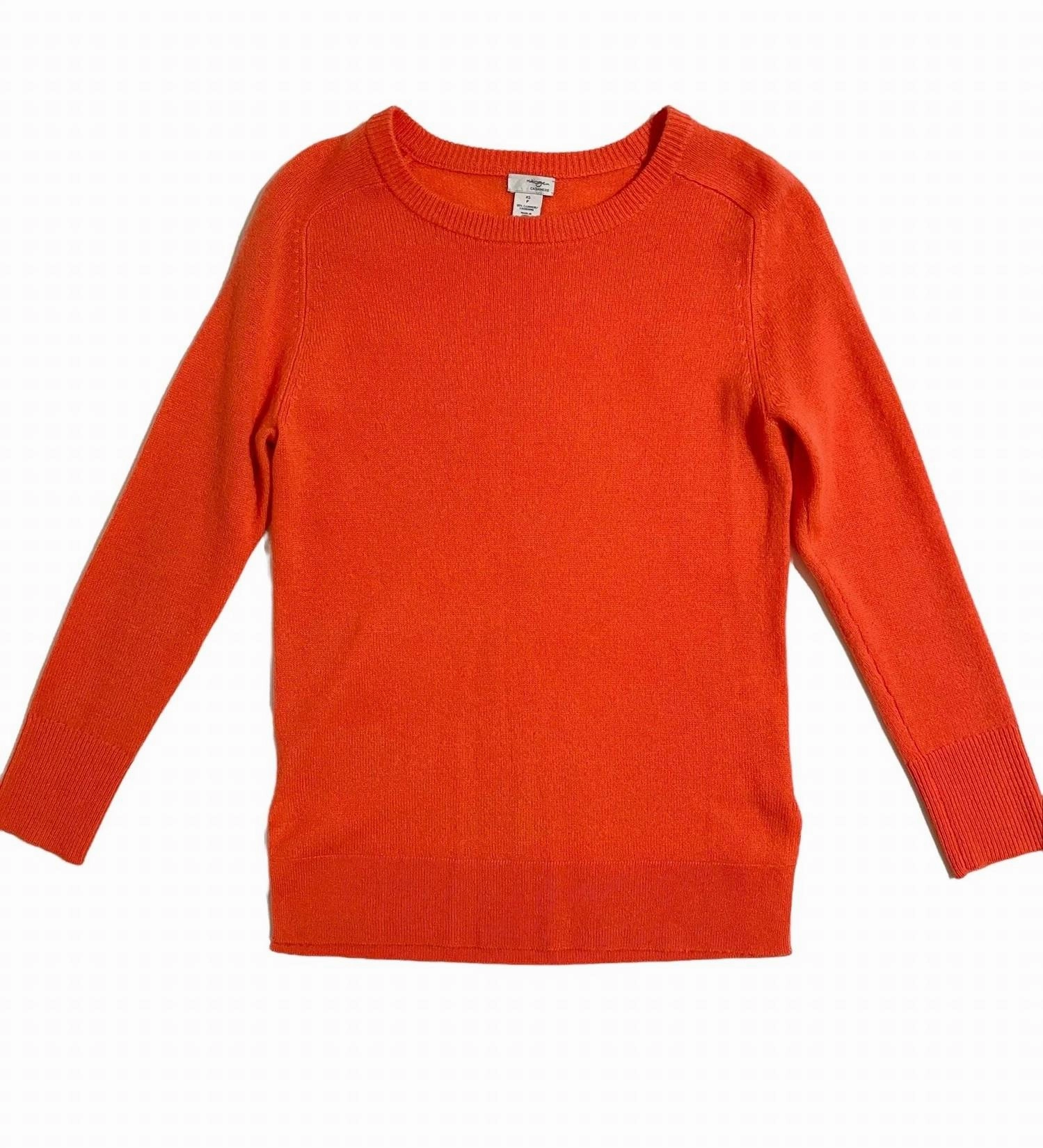 Halogen Cashmere Sweater Crew Neck Lightweight Pullover In Orange Warm Look