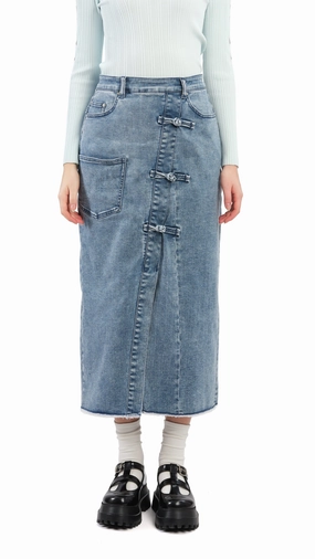 Flexible Waistband Rebuilt Denim Pencil Skirt