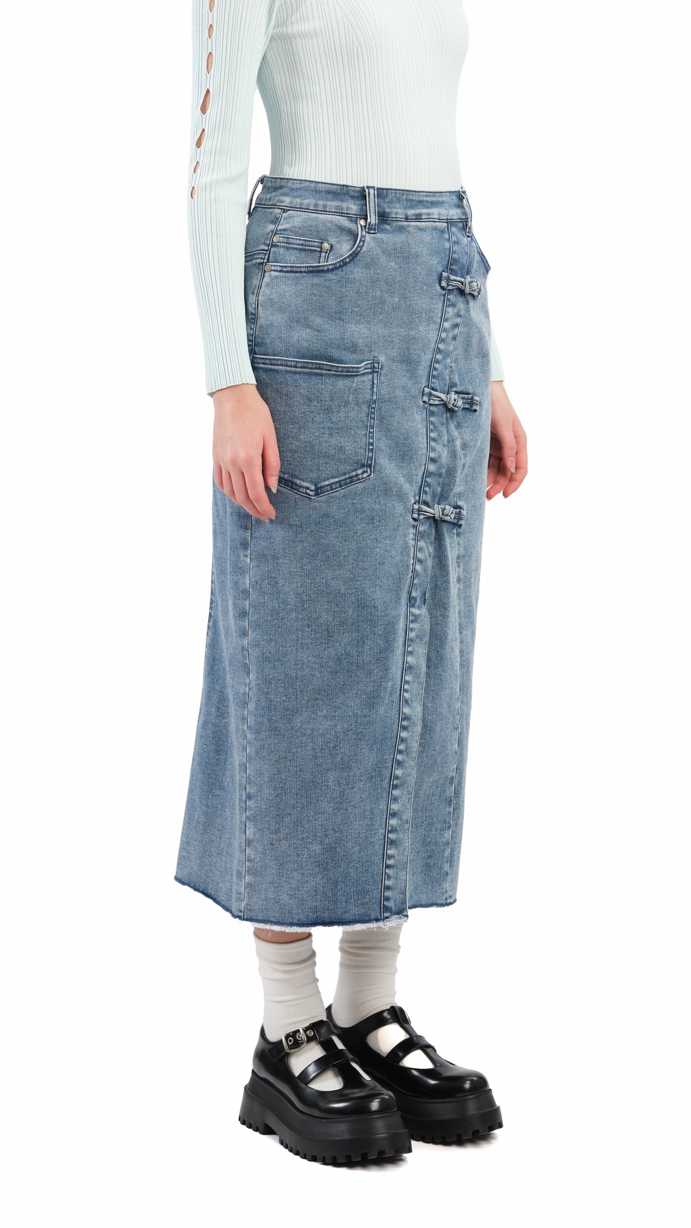 Rebuilt Denim Pencil Skirt Clean Finish