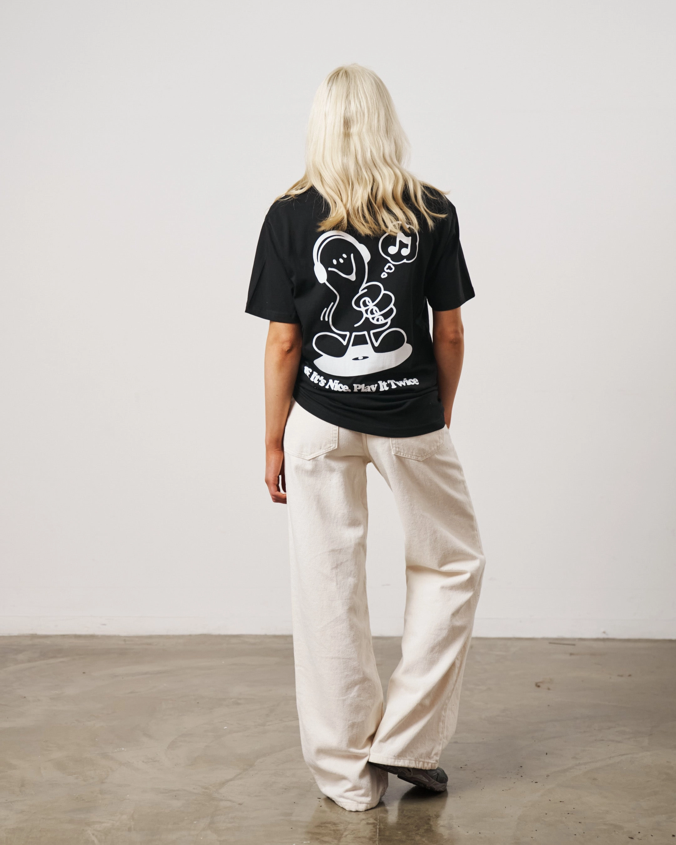 DISCO ONLY 'Play It Twice V6' Tee - Black Ruffled edges Effortless Wear