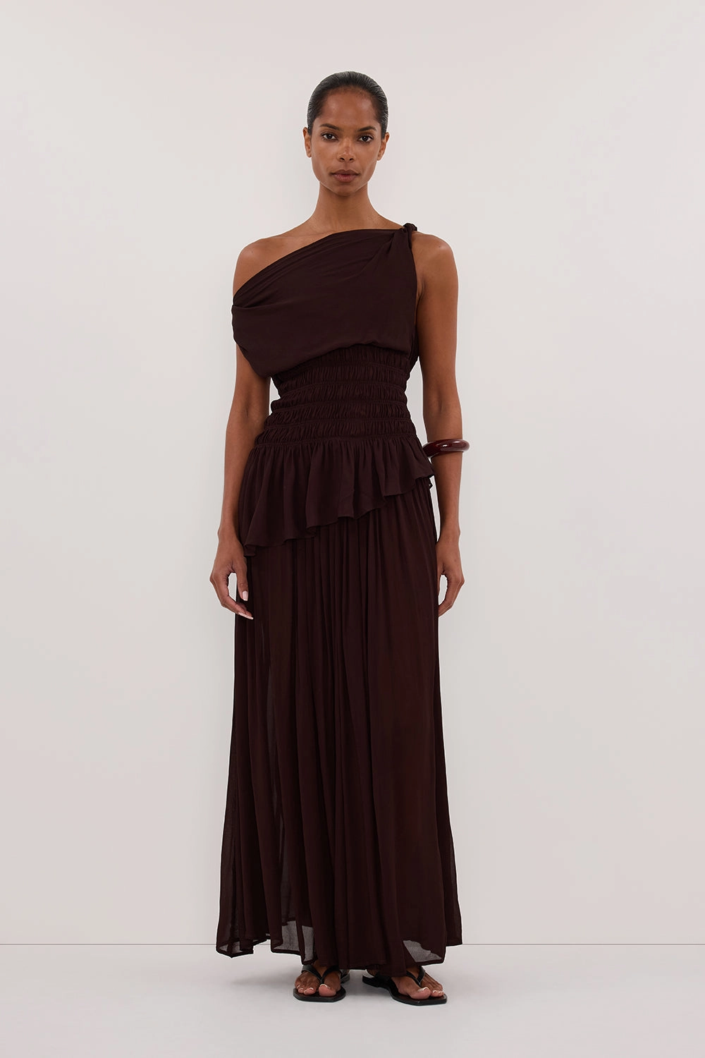 Metallic Finish Figure Flattering TIANA DARK CHOC MIDI SKIRT - PRE ORDER