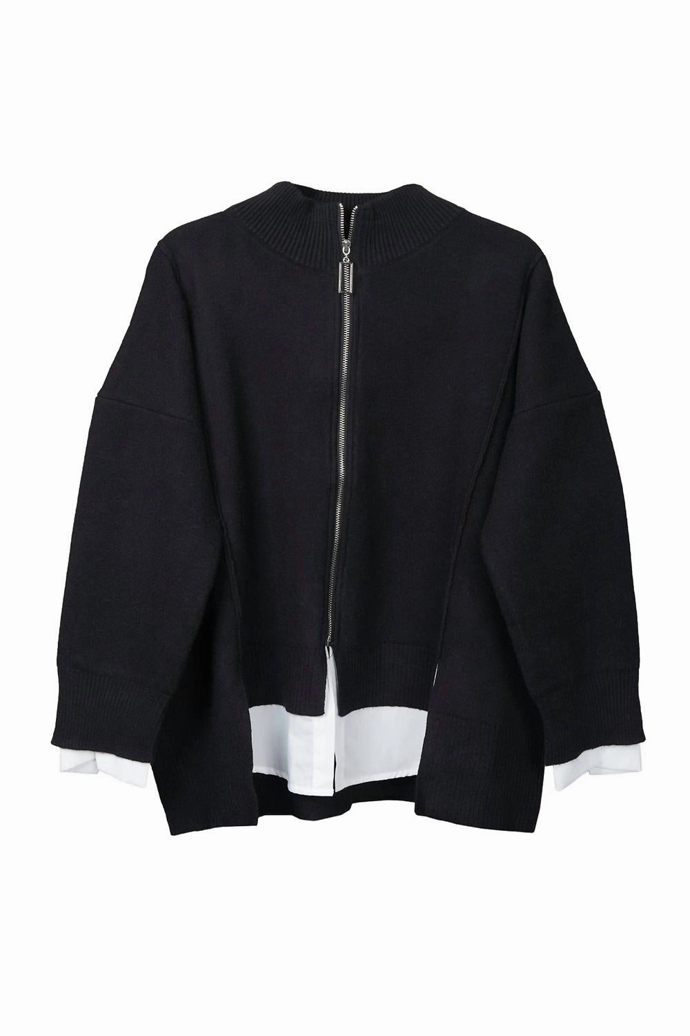 Layered Mock Neck Pullover In Black Seasonal Layers