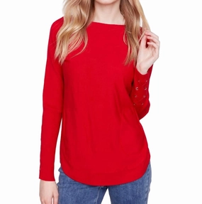 Warm Knit Design Knitwear Design Lace-Up Detail Sweater In Cranberry