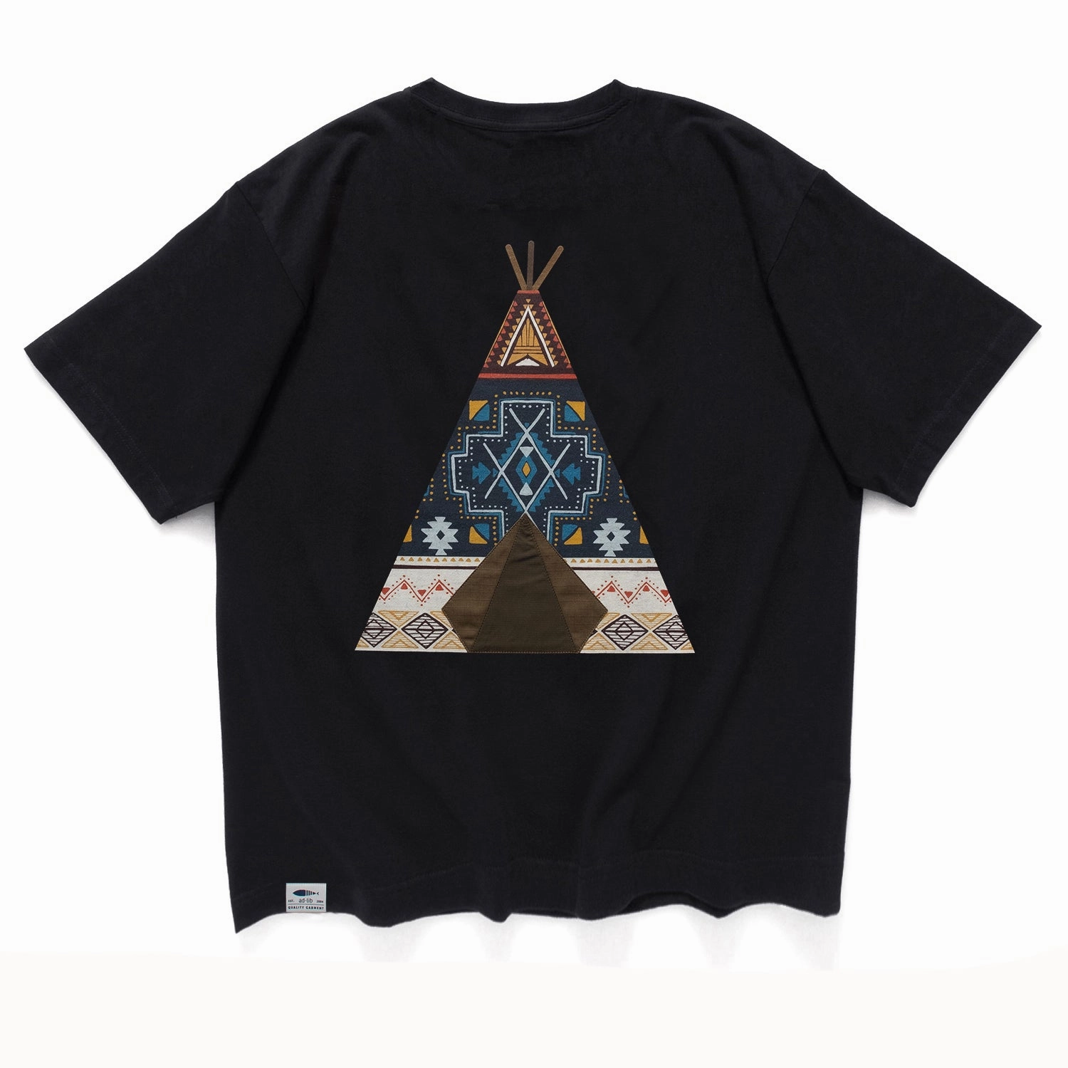 (ZT1129) Native American Tent Graphic Pocket Tee BiodegradableMaterial Summer Style