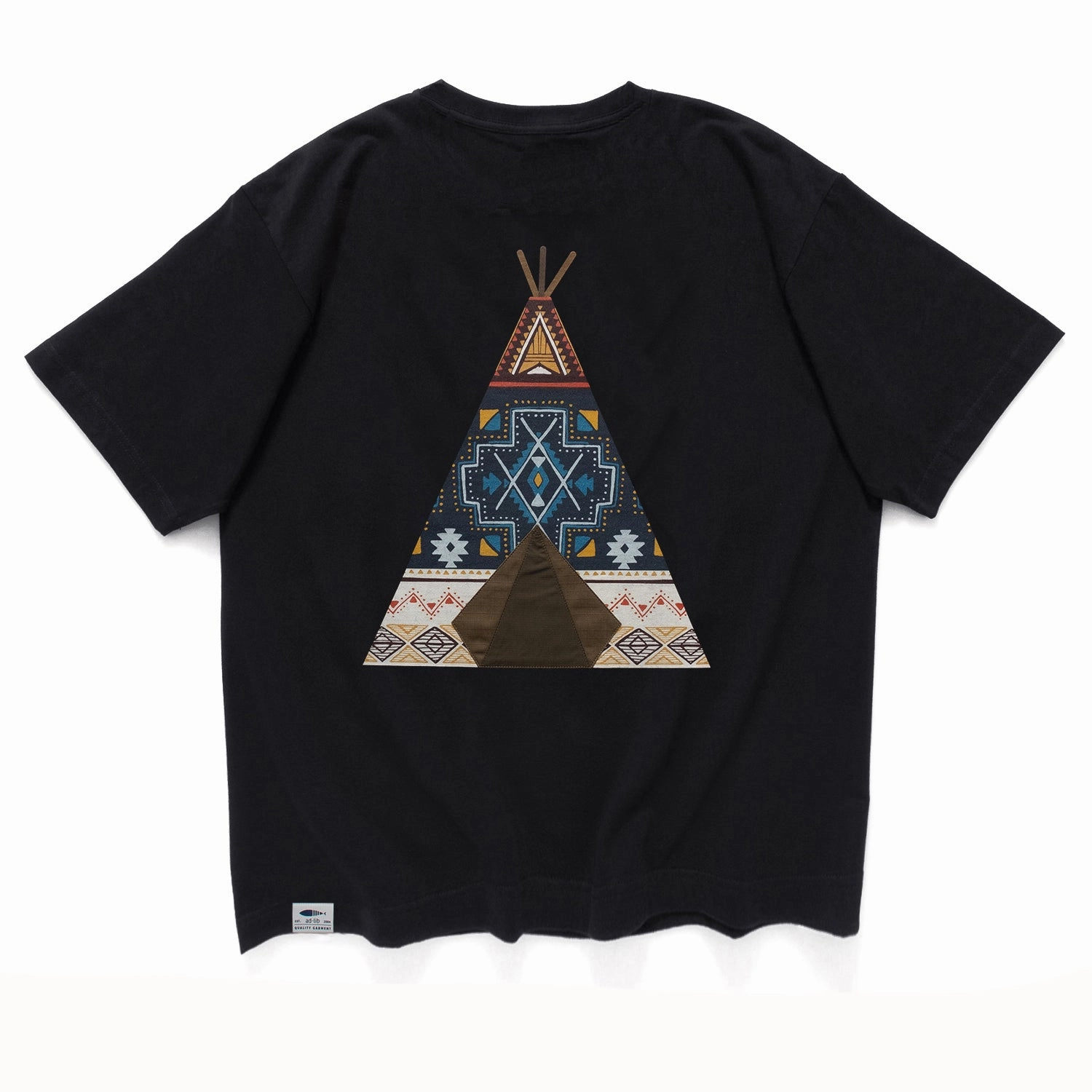 (ZT1129) Native American Tent Graphic Pocket Tee Quick Dry Fabric Geometric Pattern